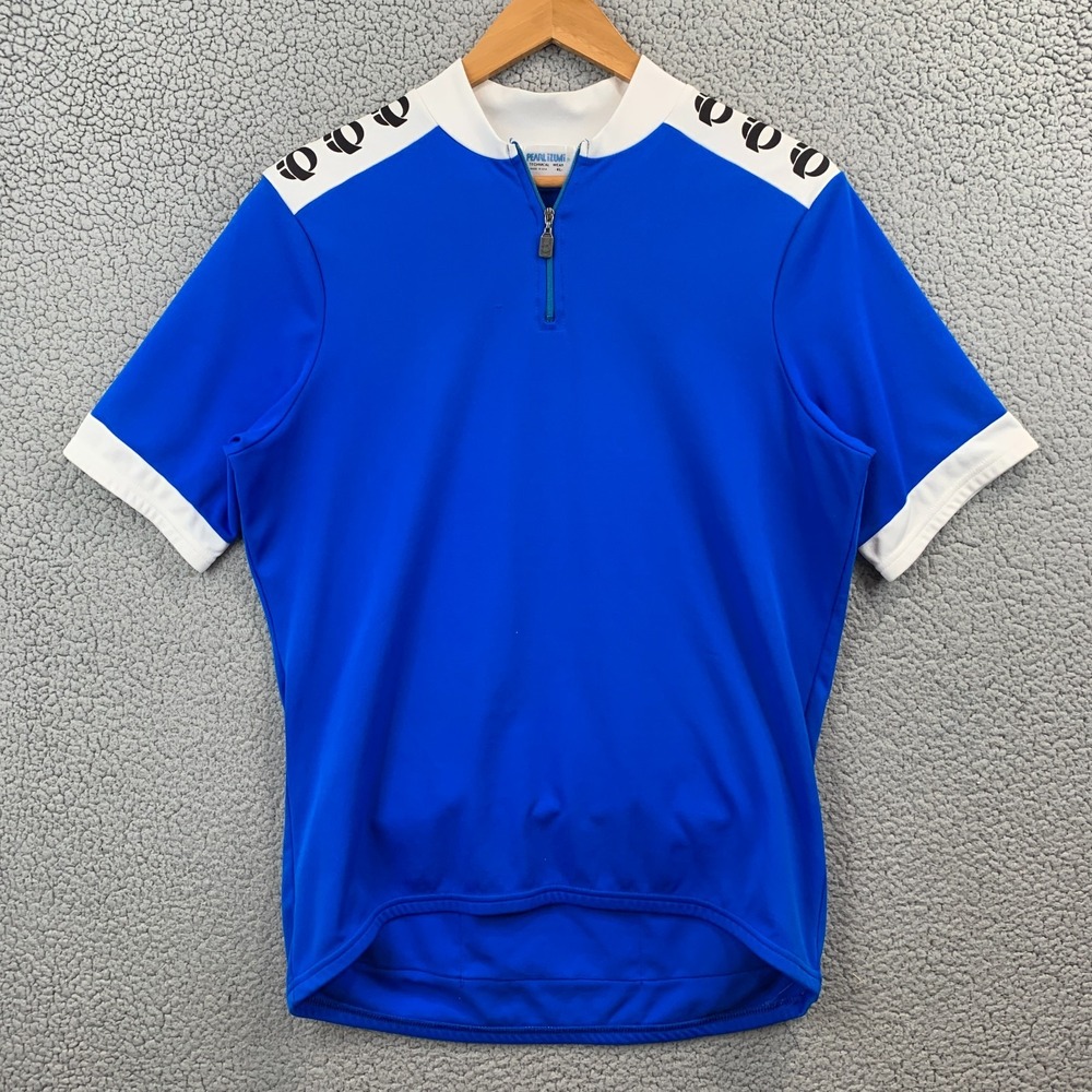 VTG 90s Pearl Izumi Cycling Jersey Men's XL Blue White Shoulder Logo 1/4 Zip USA